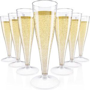 JOLLY CHEF 100 Pack Plastic Champagne Flutes Disposable 4.5 oz Gold Flecks